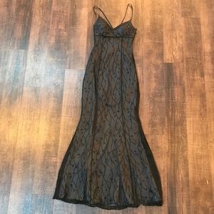 Long Black Mermaid Gown w/ Lace up Back & Beading